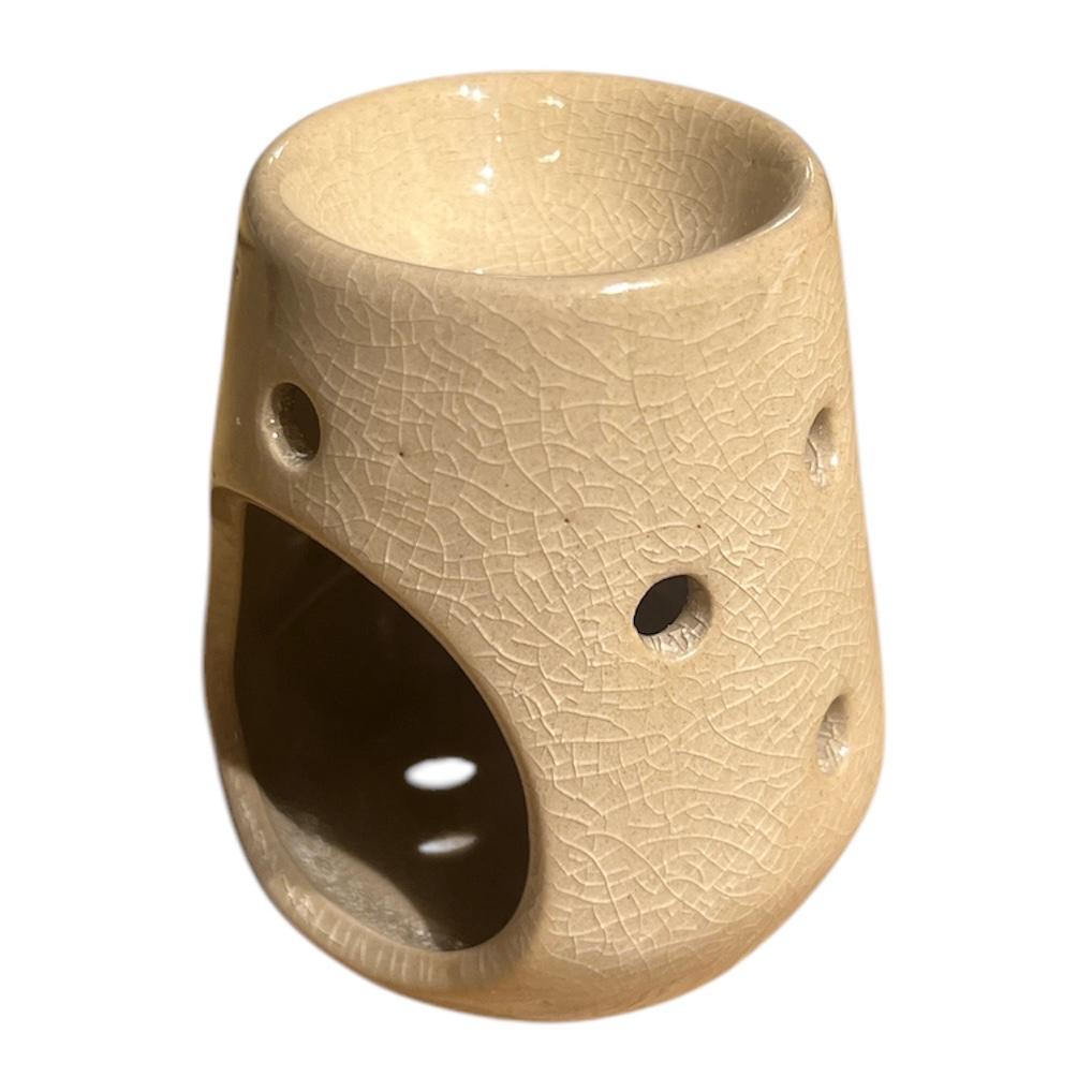 Mini Beige Glazed Ceramic Wax Burner | Stylish Oil Melter