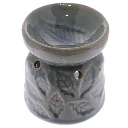 Grey Small Ceramic Wax Oil Burner | Leaves Pattern