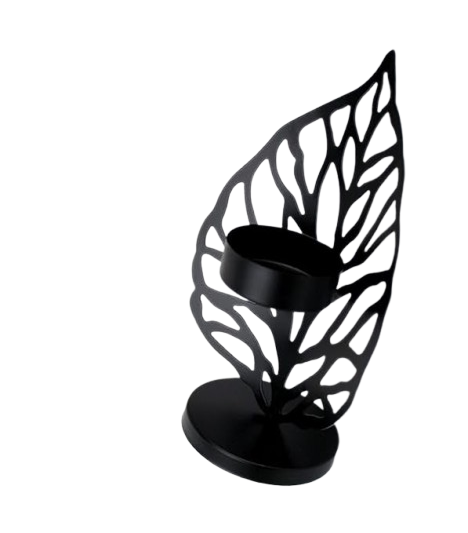 Elegant Black Leaf-Shape Tealight Holders | Decorative Metal Candle Stands