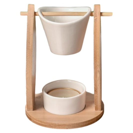 Bamboo & Ceramic Bucket Style Wax Burner | Unique Home Décor