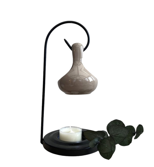 Moccha Ceramic Hanging Teardrop Oil Burner & Wax Melter with Black Metal Stand - 20cm