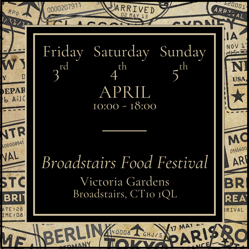 Promotional poster for the Broadstairs Food Festival with event details on a vintage newspaper background.