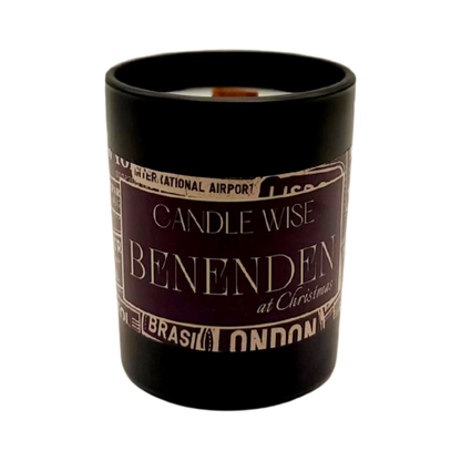 Candle Wise Benenden at Christmas mini wooden wick scented candle in black glass jar