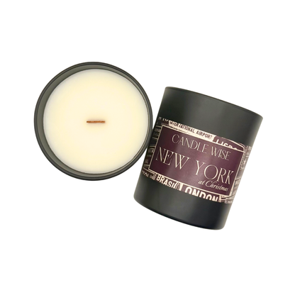 andle Wise New York at Christmas large wooden wick scented candle top view