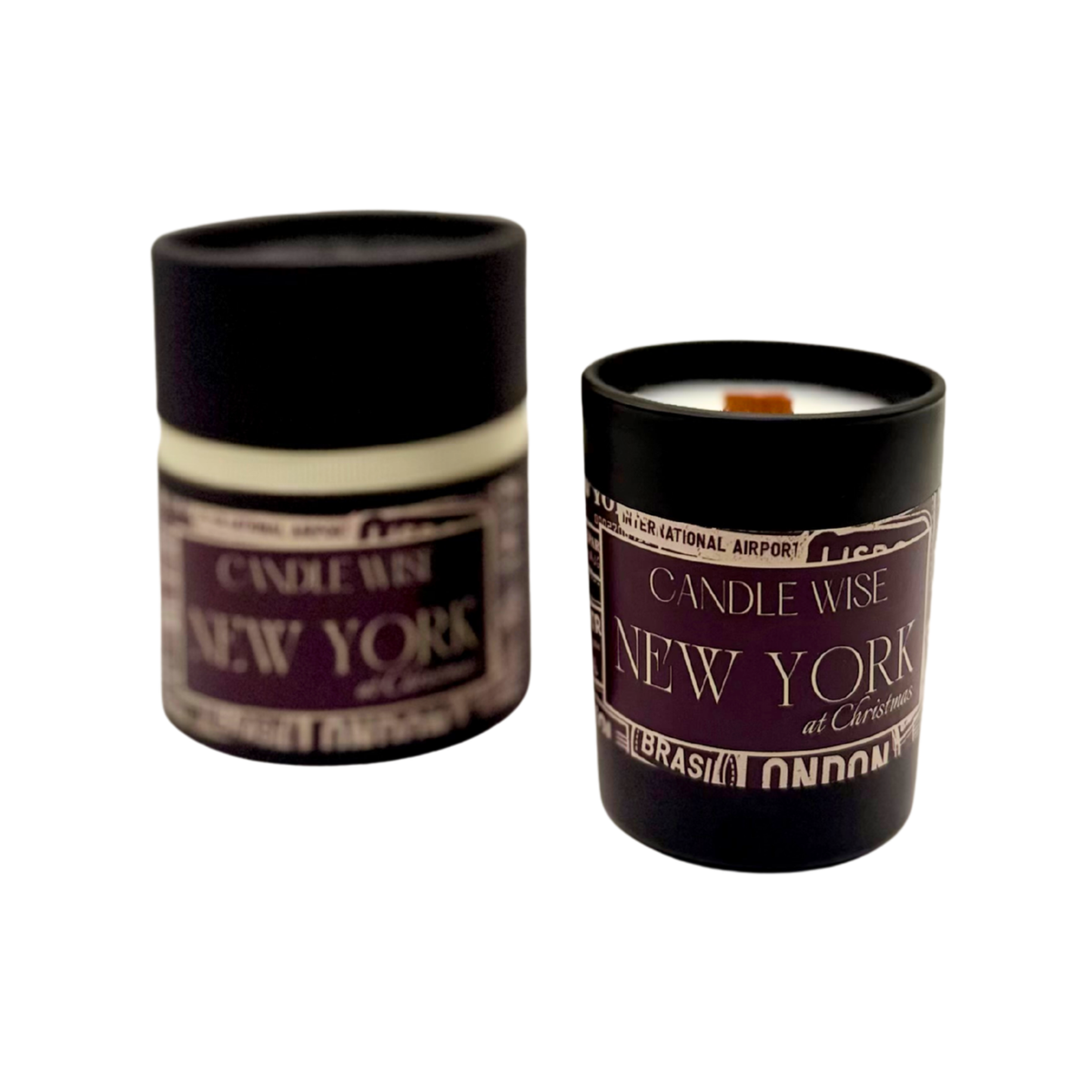 Candle Wise New York at Christmas mini scented candle alongside its matching gift box