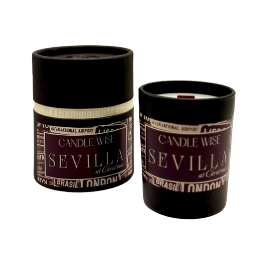Candle Wise Sevilla at Christmas mini scented candle alongside its matching gift box
