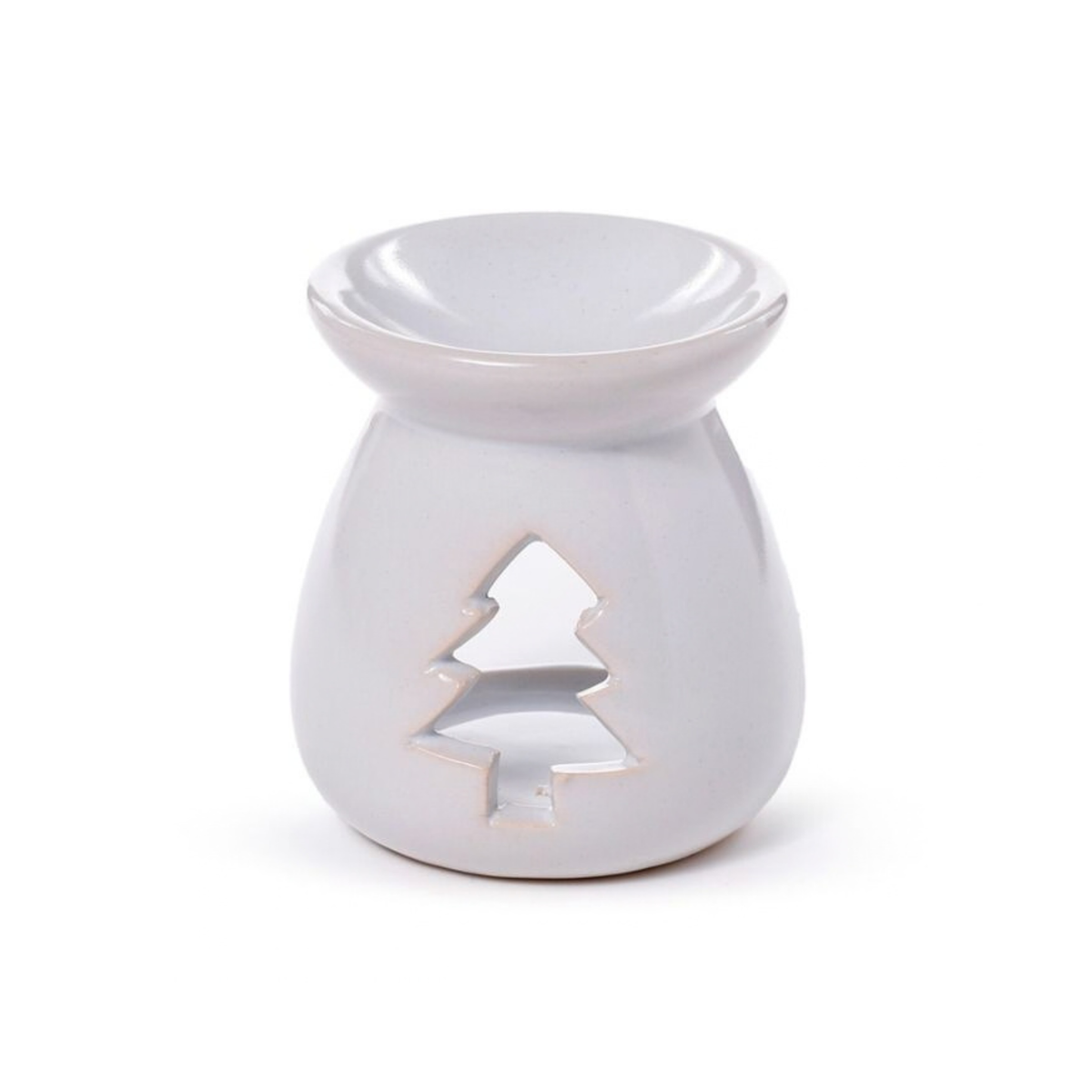 Candle Wise white ceramic wax burner with Christmas tree cut-out front view