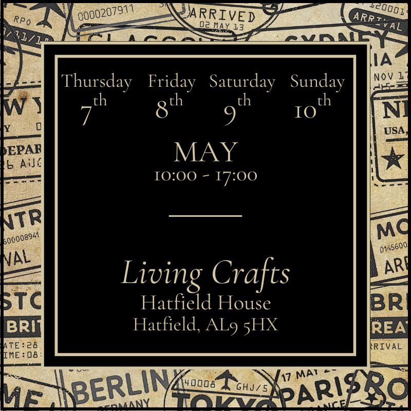 Promotional poster for Living Crafts event at Hatfield House with dates and time.